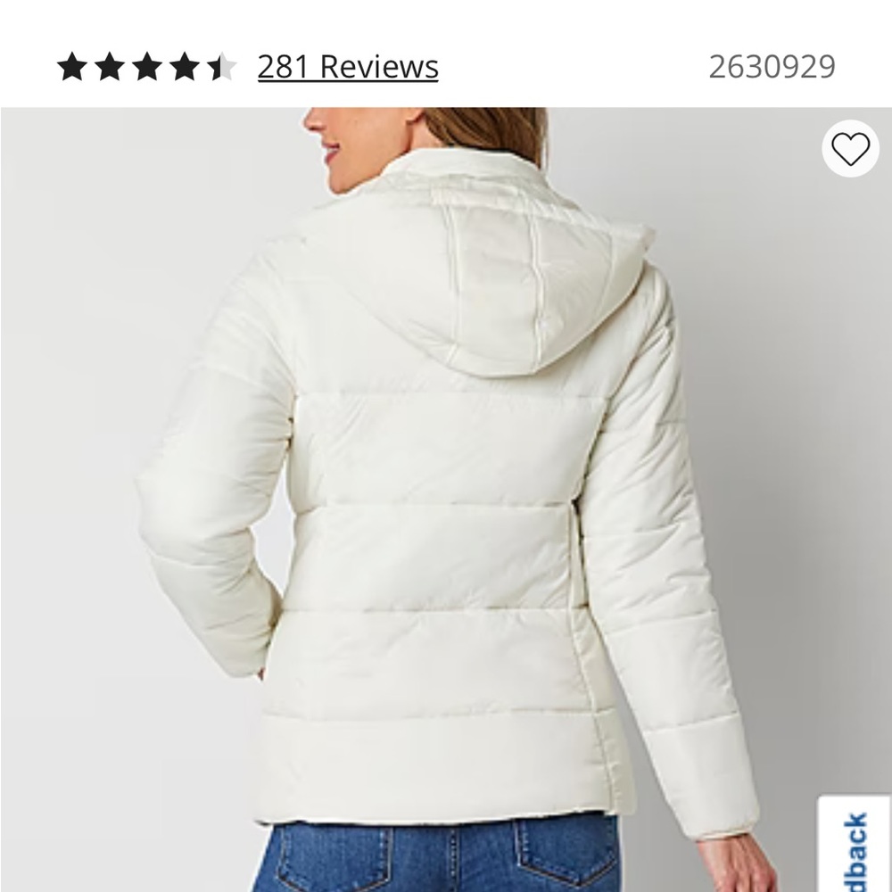 St. John's Bay Womens Removable Hood Mid weight Puffer Jacket Ivory M - Picture 2 of 7